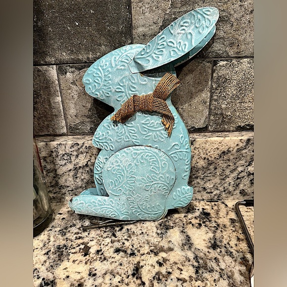 FREE WITH PURCHASE set of 2 Decorative Rabbit 
 Bow metal yard decor 10in tall - Picture 1 of 4